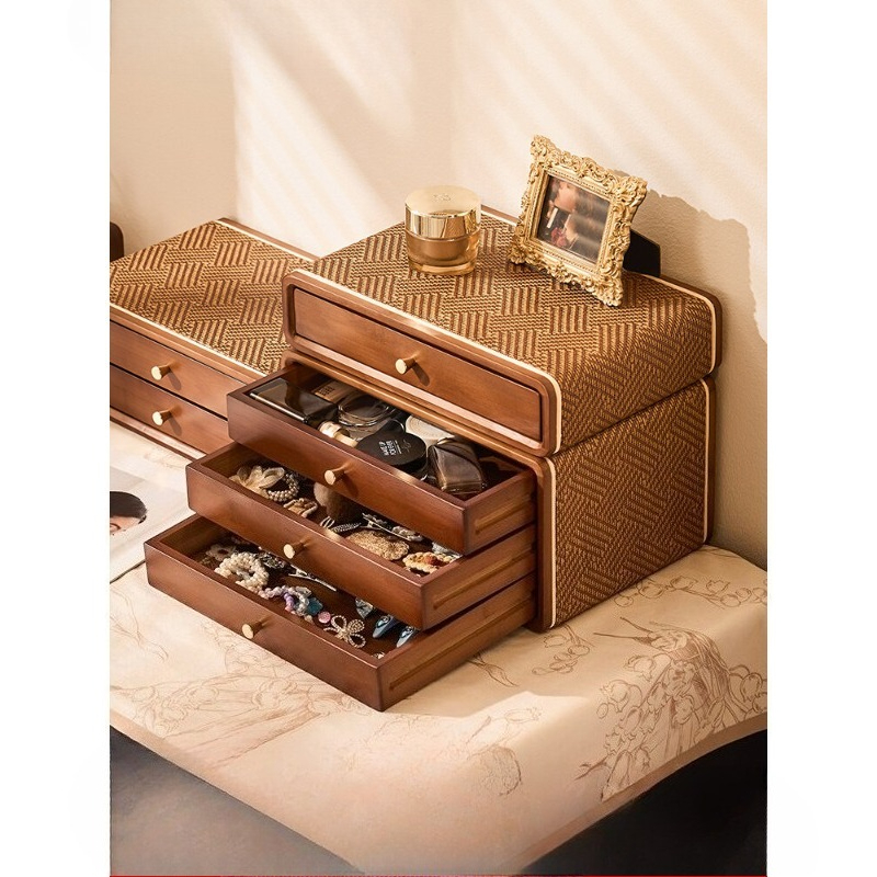 Vintage Collectible Jewelry - Vintage Drawer Desktop Organizer Box, Multi-Layer