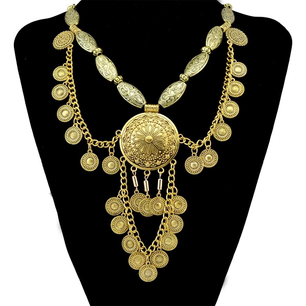 Boho Ethnic Big Choker Necklac - Vintage Collectible Coins recension och pris